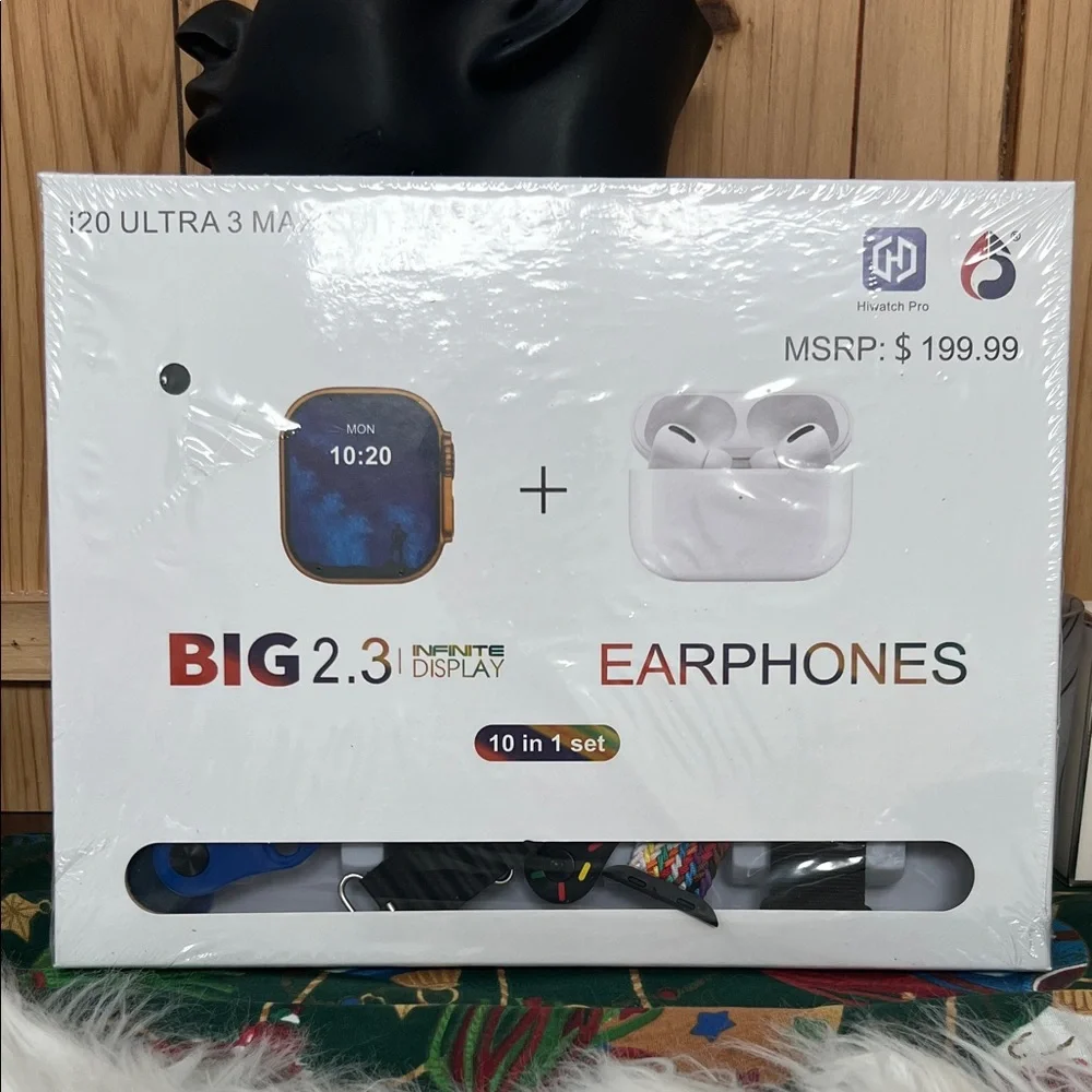 HIWATCH PRO BIG 2.3 Smartwatch and Earphones Set - White & Gold